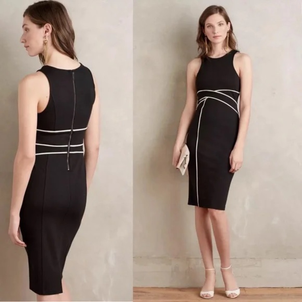 Anthropologie Maeve Cavatina Sheath Cocktail Party Midi Dress Black Size 2 XS
